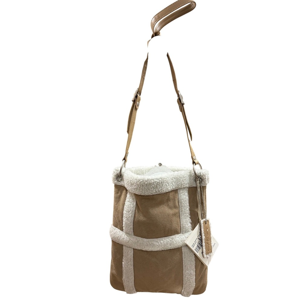 Isabellas Journey Tan Faux Suede Sherpa Trim Crossbody Bag Boho Cabincore Rustic - Picture 10 of 11